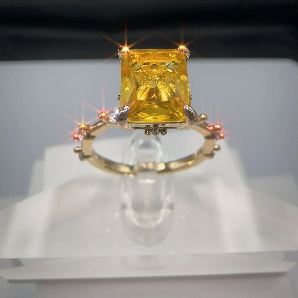 Yellow CZ Radiant Cut Ring Gold Plated Brass Size 9 Fashion Jewelry - Picture 7 of 14